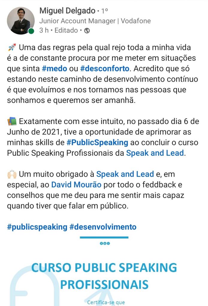 Curso de Public Speaking - Testemunho