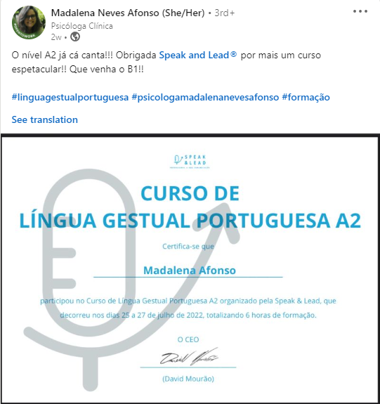 Testemunho Língua Gestual Portuguesa A2